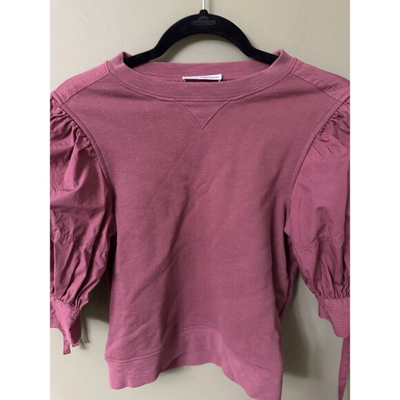 Ulla Johnson James Pink Top Sz Small Crew Neck Puff Sleeve‎ Sweatshirt Blouse - Picture 2 of 8
